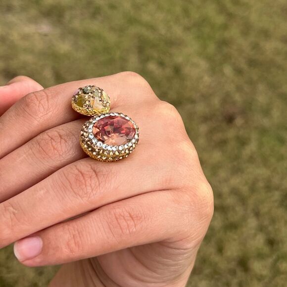 Amber And Champagne Double Adjustable Statement Ring - Picture 16 of 16